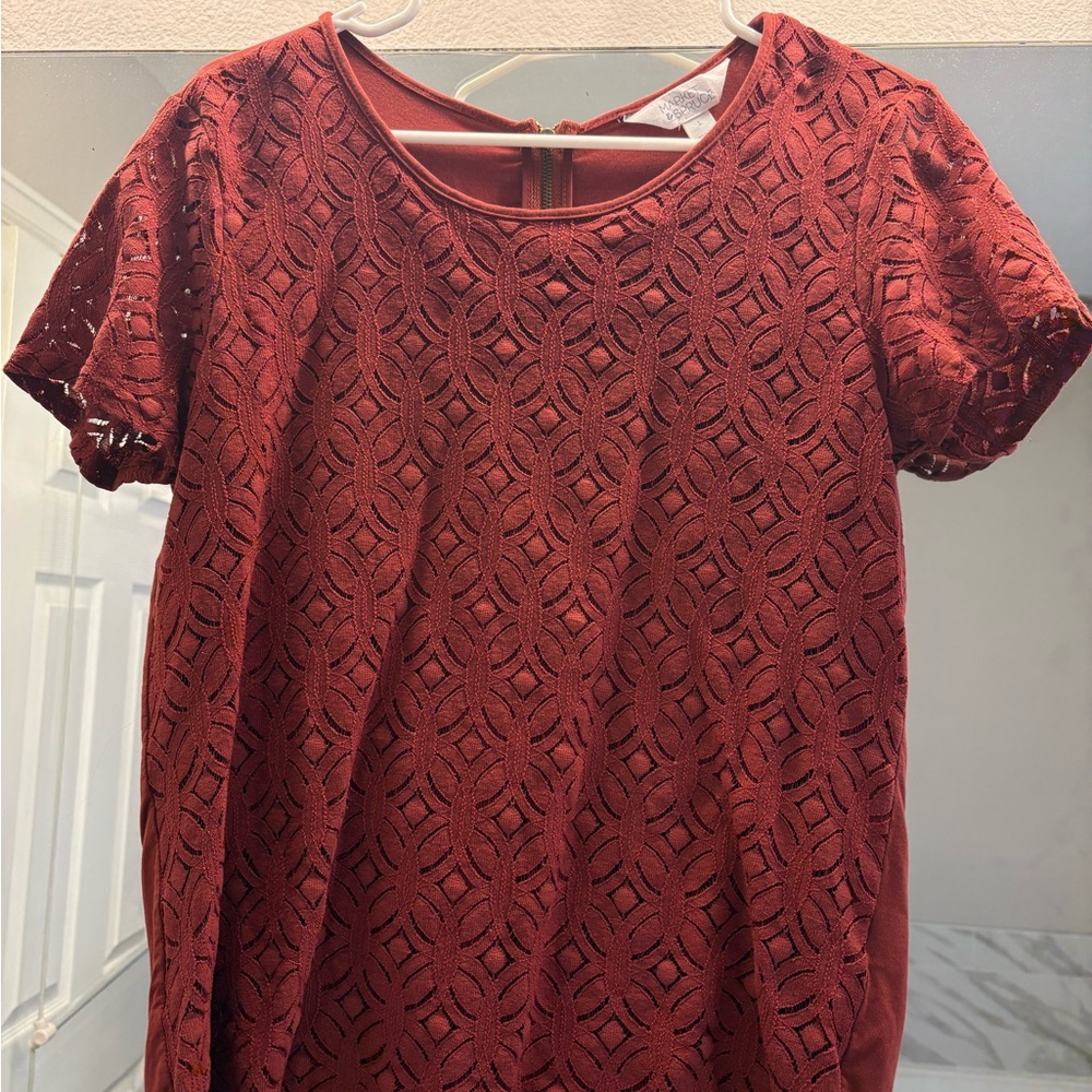 Market & Spruce Textured Lace Top - Deep Red